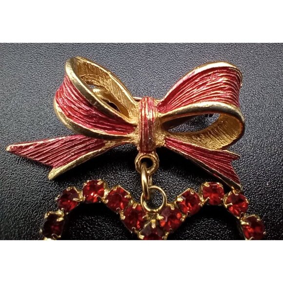 Heart Brooch Pin Beatrix Red Rhinestone Vintage Valentines Day Dangle Accent - Picture 3 of 13